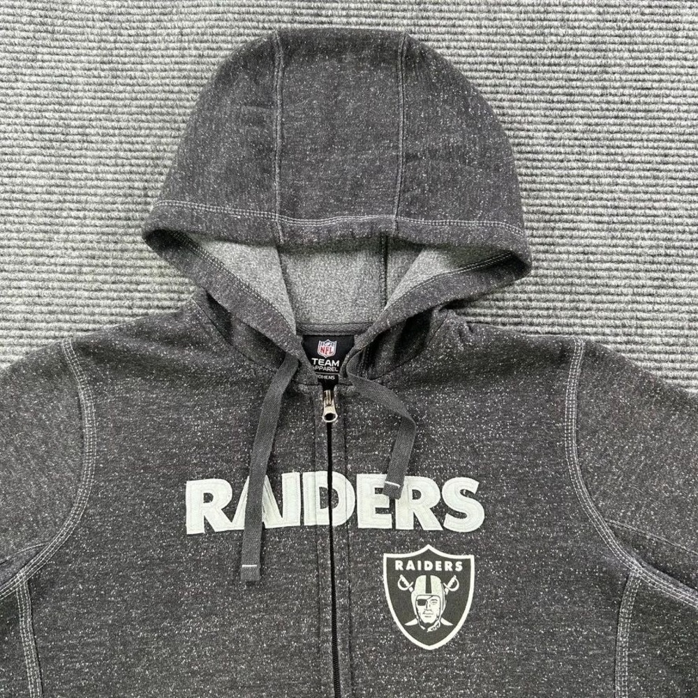 NFL Team Apparel Raiders Full Zip Hoodie Sweatshirt Dark Gray Womens No Size Tag - Picture 4 of 12